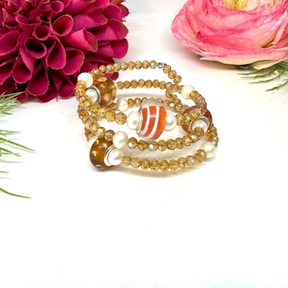 NEW⚜️Freshwater Pearl & Spun Glass Beaded Wraparound Bracelet